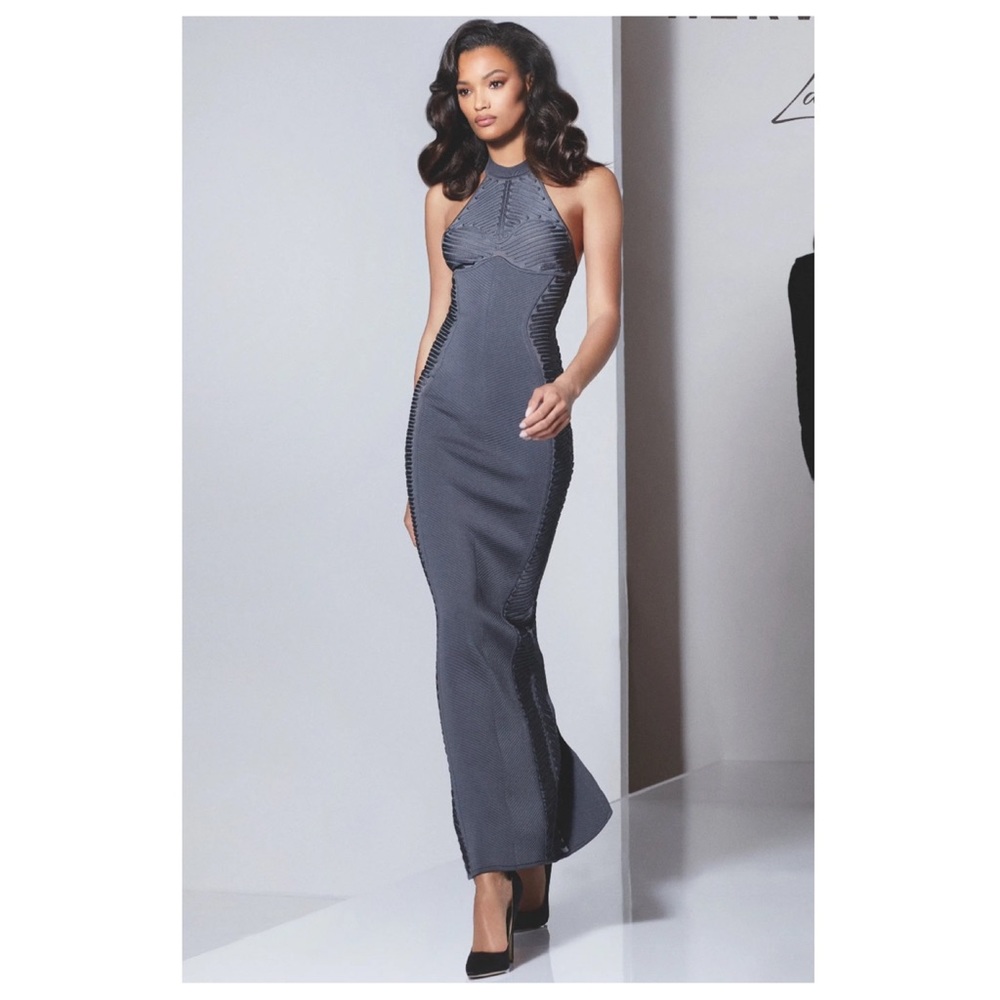 Herve Leger x Law Roach Embroidered Halter Neck Dress